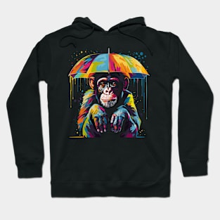 Chimpanzee Rainy Day With Umbrella Hoodie